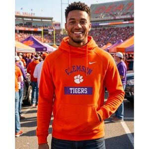 Nike Clemson Tigers Mens XL Orange Funnel Neck Pullover Hoodie Sweatshirt Casual